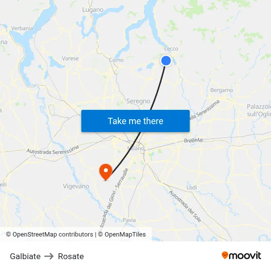 Galbiate to Rosate map