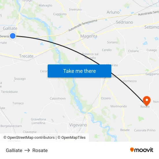 Galliate to Rosate map