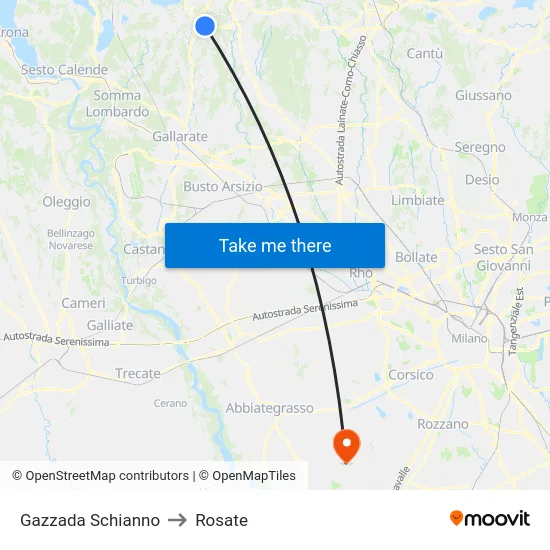 Gazzada Schianno to Rosate map