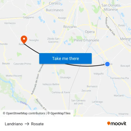 Landriano to Rosate map