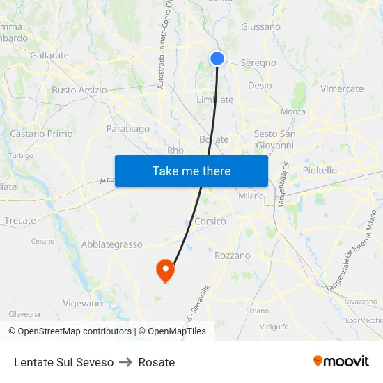 Lentate Sul Seveso to Rosate map