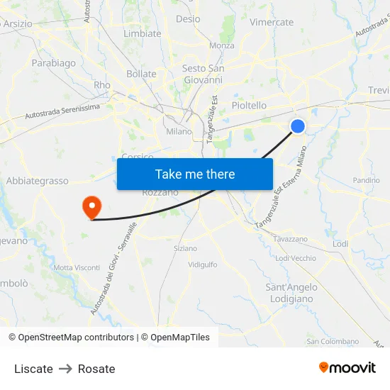 Liscate to Rosate map