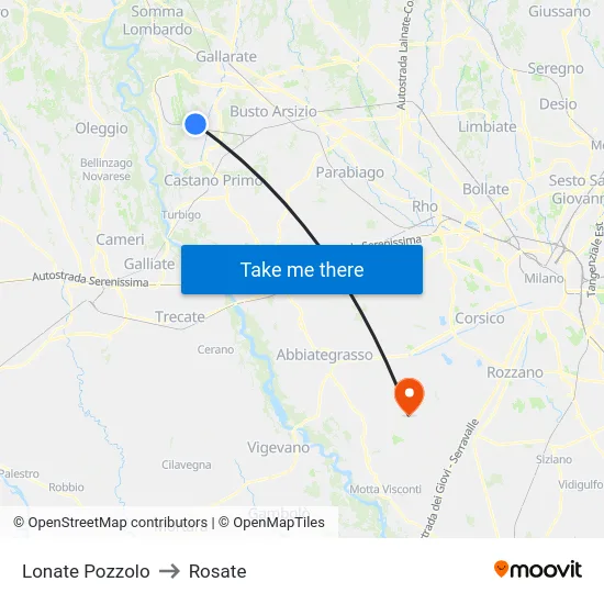 Lonate Pozzolo to Rosate map