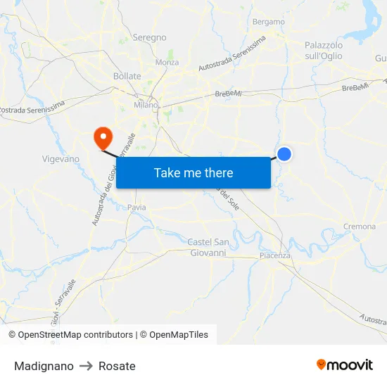 Madignano to Rosate map