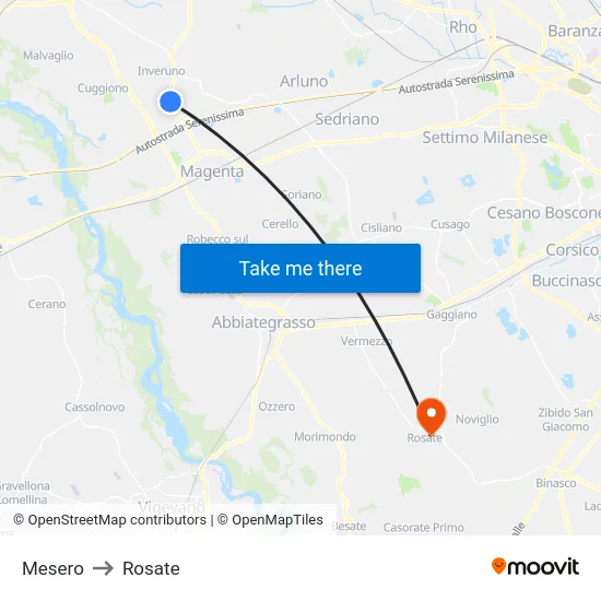 Mesero to Rosate map