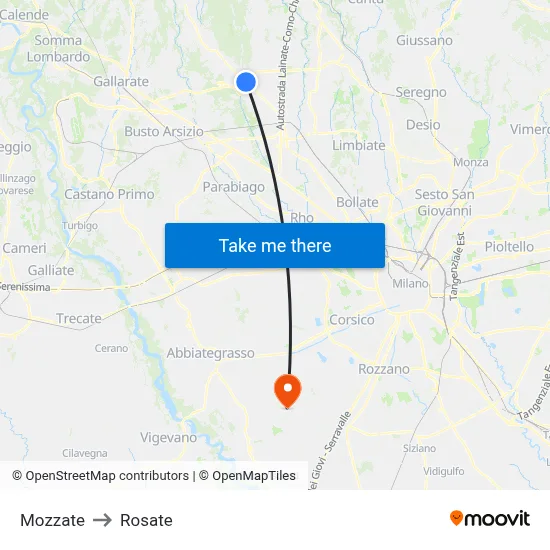 Mozzate to Rosate map