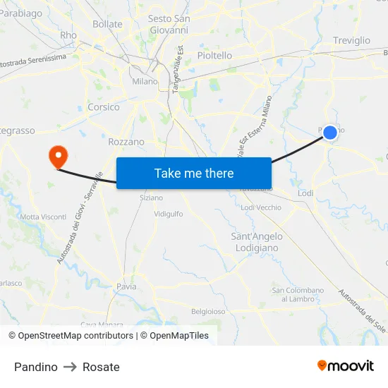 Pandino to Rosate map