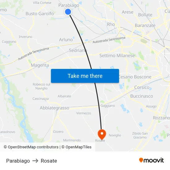 Parabiago to Rosate map