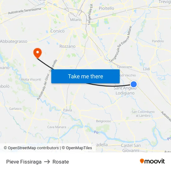 Pieve Fissiraga to Rosate map