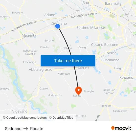 Sedriano to Rosate map