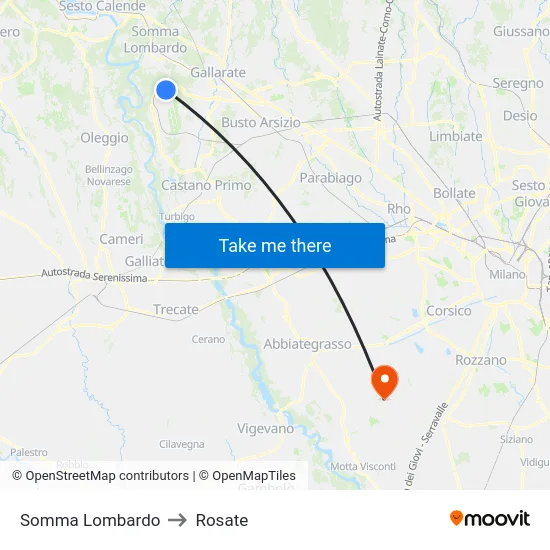 Somma Lombardo to Rosate map