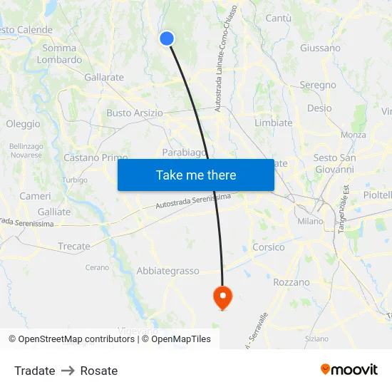 Tradate to Rosate map