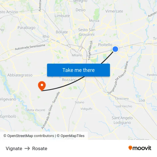 Vignate to Rosate map