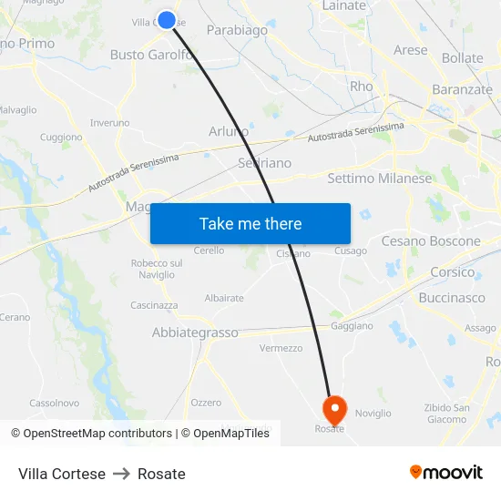 Villa Cortese to Rosate map
