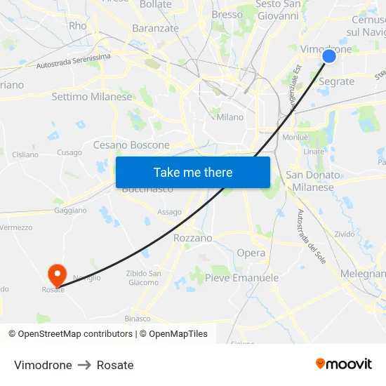 Vimodrone to Rosate map