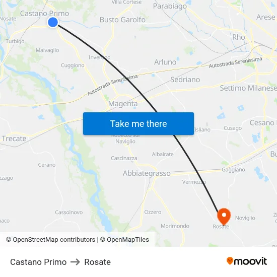Castano Primo to Rosate map