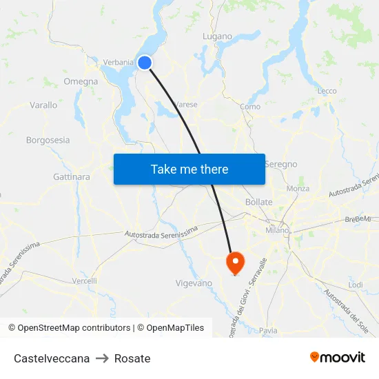 Castelveccana to Rosate map