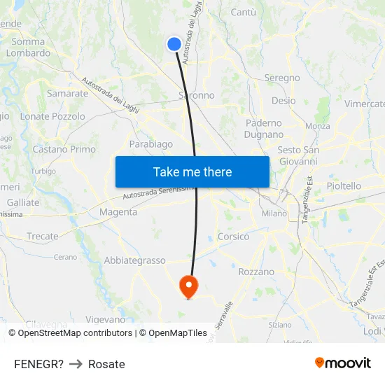 Fenegro to Rosate map