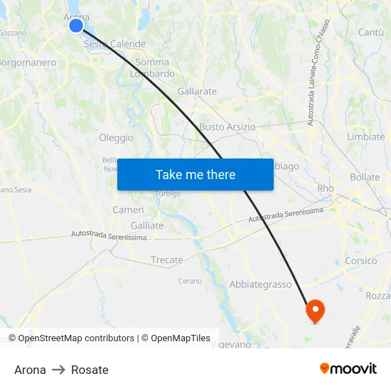 Arona to Rosate map