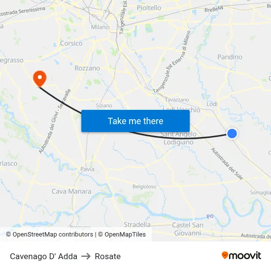 Cavenago D' Adda to Rosate map