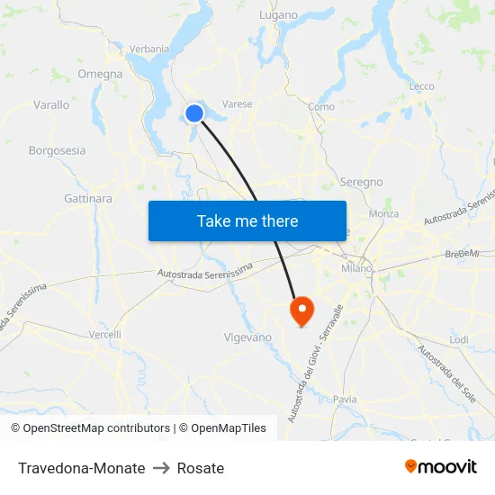 Travedona-Monate to Rosate map
