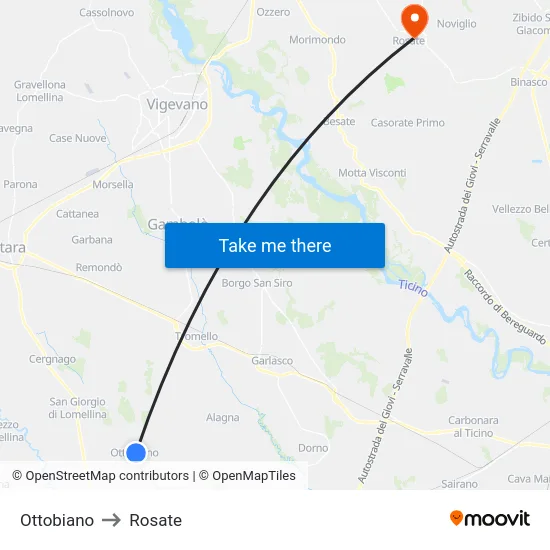 Ottobiano to Rosate map
