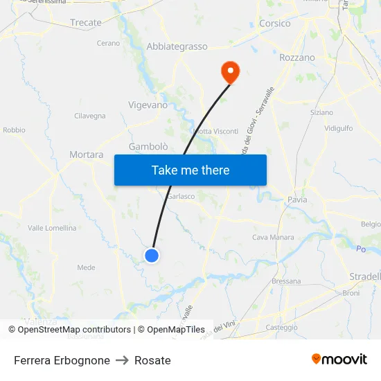 Ferrera Erbognone to Rosate map