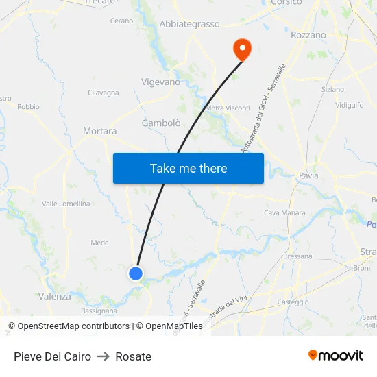 Pieve Del Cairo to Rosate map
