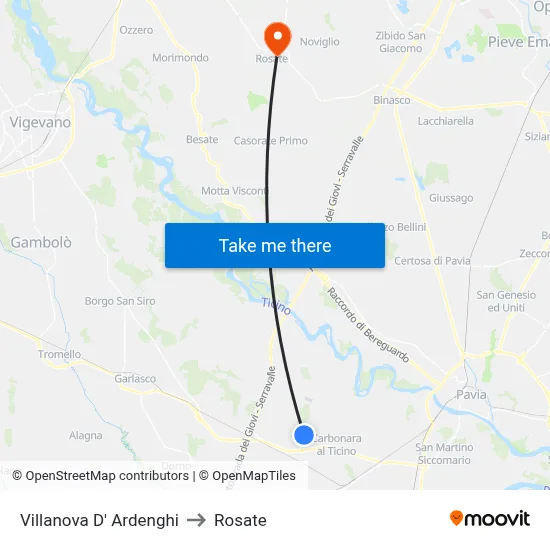Villanova d'Ardenghi to Rosate map