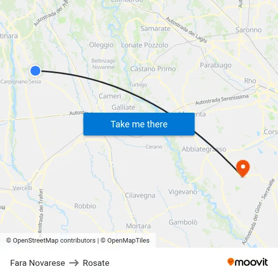 Fara Novarese to Rosate map