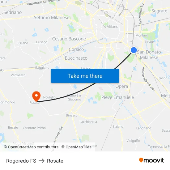 Rogoredo FS to Rosate map