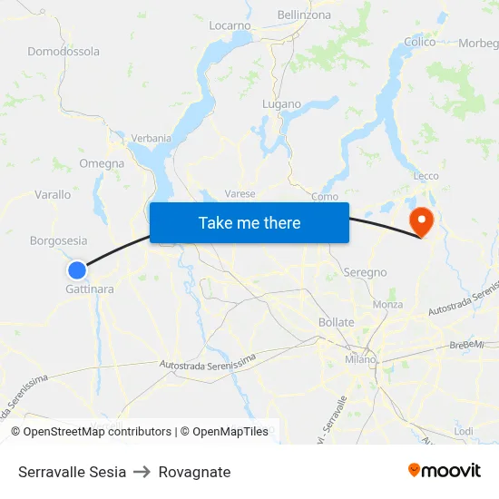 Serravalle Sesia to Rovagnate map