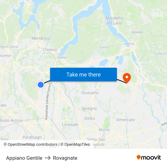 Appiano Gentile to Rovagnate map