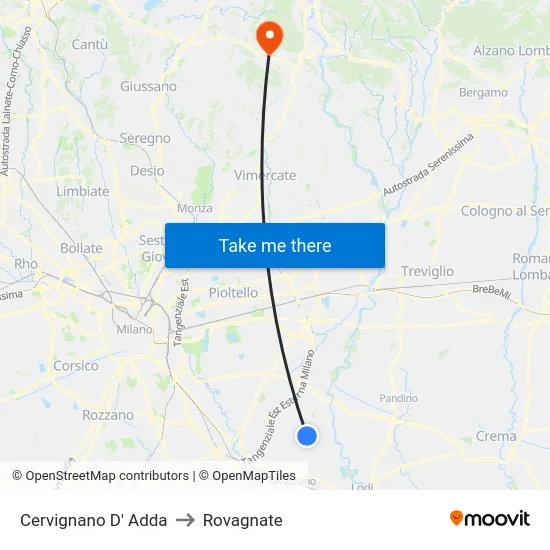 Cervignano D' Adda to Rovagnate map