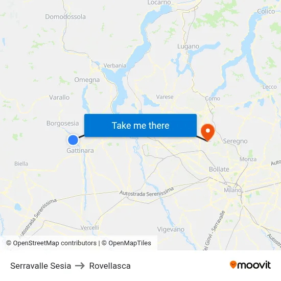 Serravalle Sesia to Rovellasca map