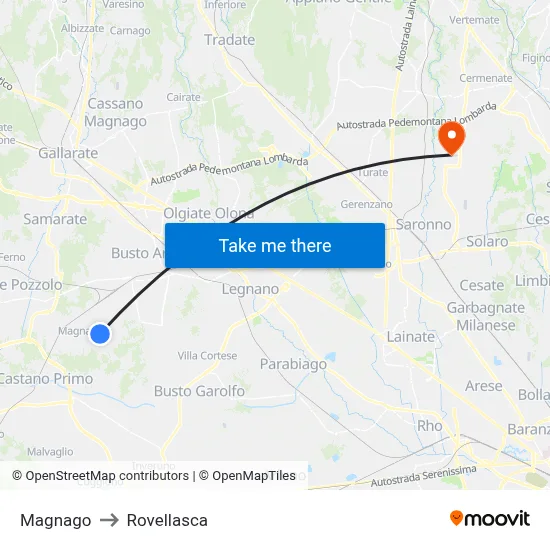Magnago to Rovellasca map