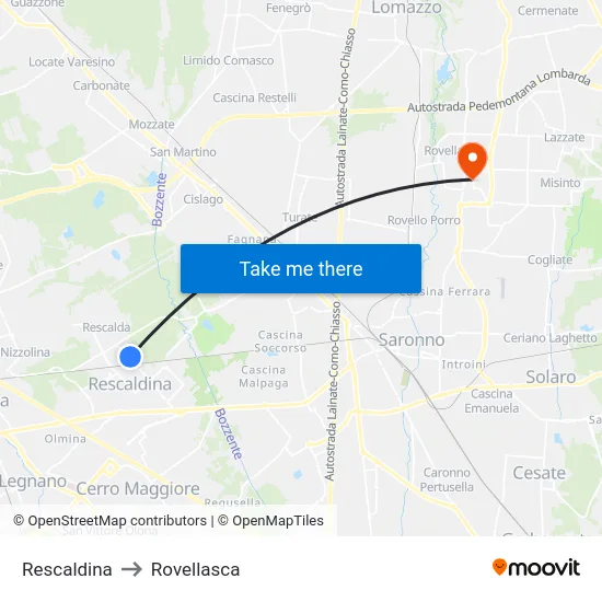 Rescaldina to Rovellasca map