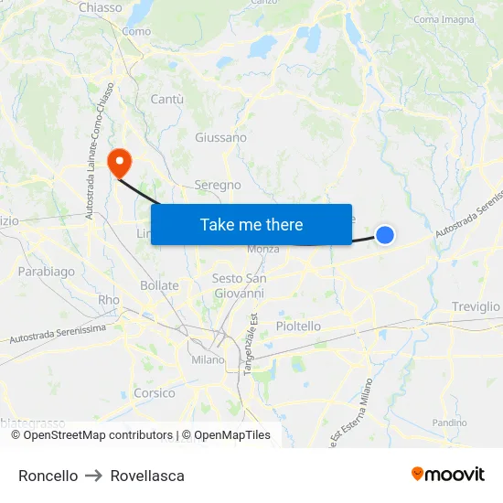 Roncello to Rovellasca map