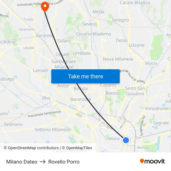 Milano Dateo to Rovello Porro map