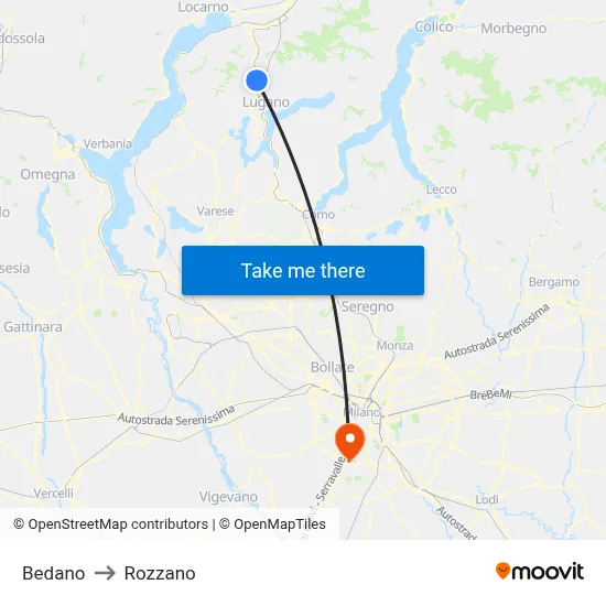 Bedano to Rozzano map
