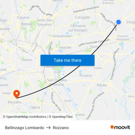 Bellinzago Lombardo to Rozzano map