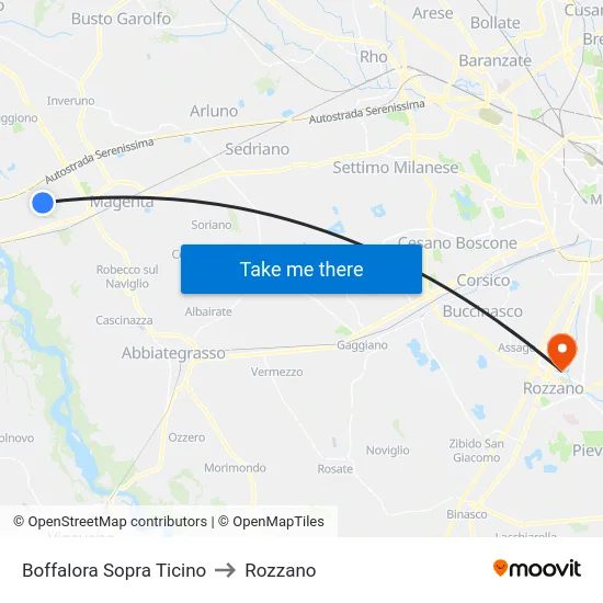 Boffalora Sopra Ticino to Rozzano map