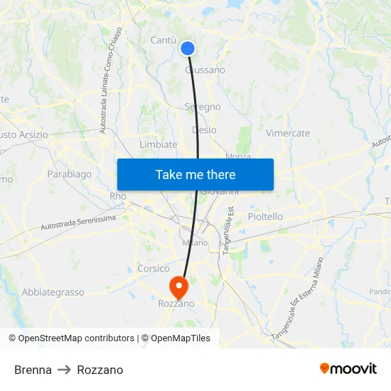 Brenna to Rozzano map