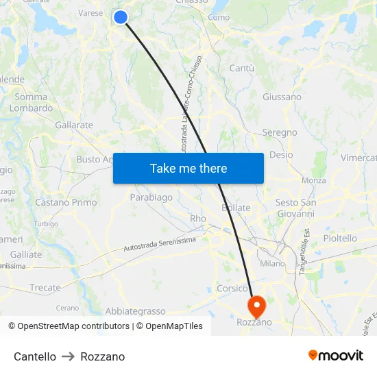 Cantello to Rozzano map