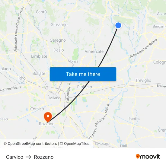 Carvico to Rozzano map