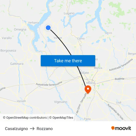 Casalzuigno to Rozzano map