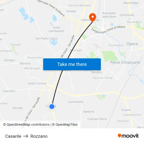 Casarile to Rozzano map