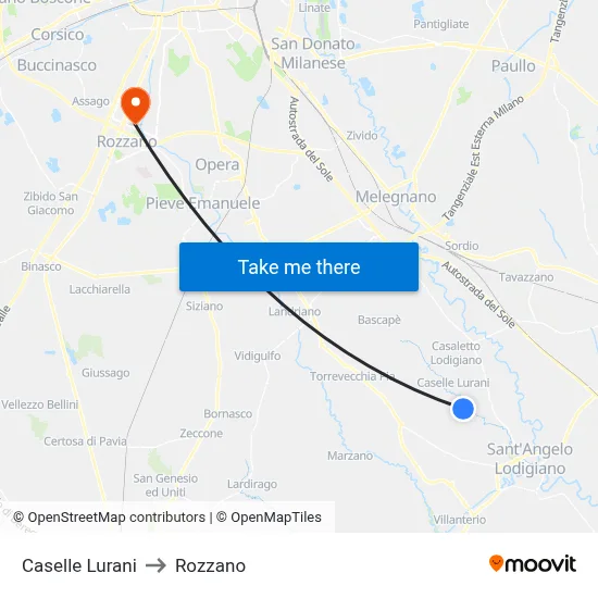 Caselle Lurani to Rozzano map