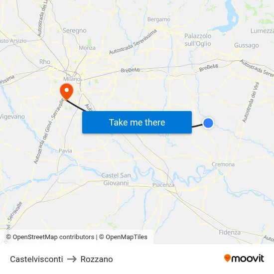 Castelvisconti to Rozzano map
