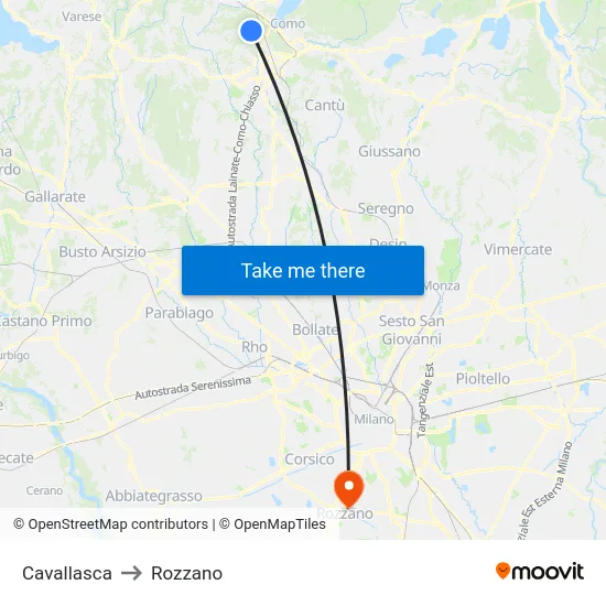 Cavallasca to Rozzano map